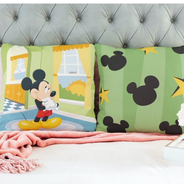 Kit Par Capas de Almofada Decorativa Mickey Mouse Disney Personalizada 45 x 45cm Percal c Ziper