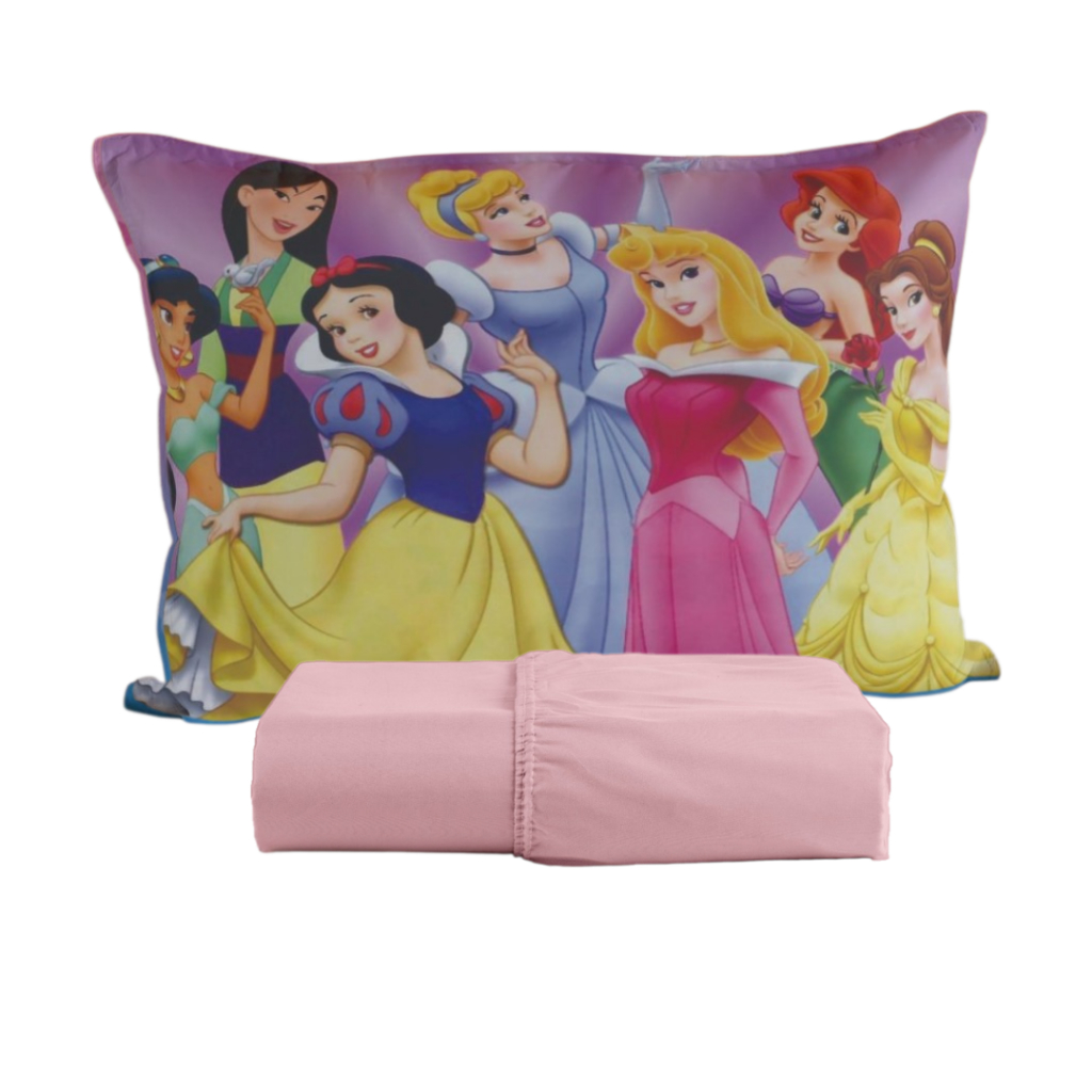 Jogo de Lençol Solteiro 2 Pçs Fronha Estampada Princesas Disney Personalizada 70 x 50 cm Micropercal