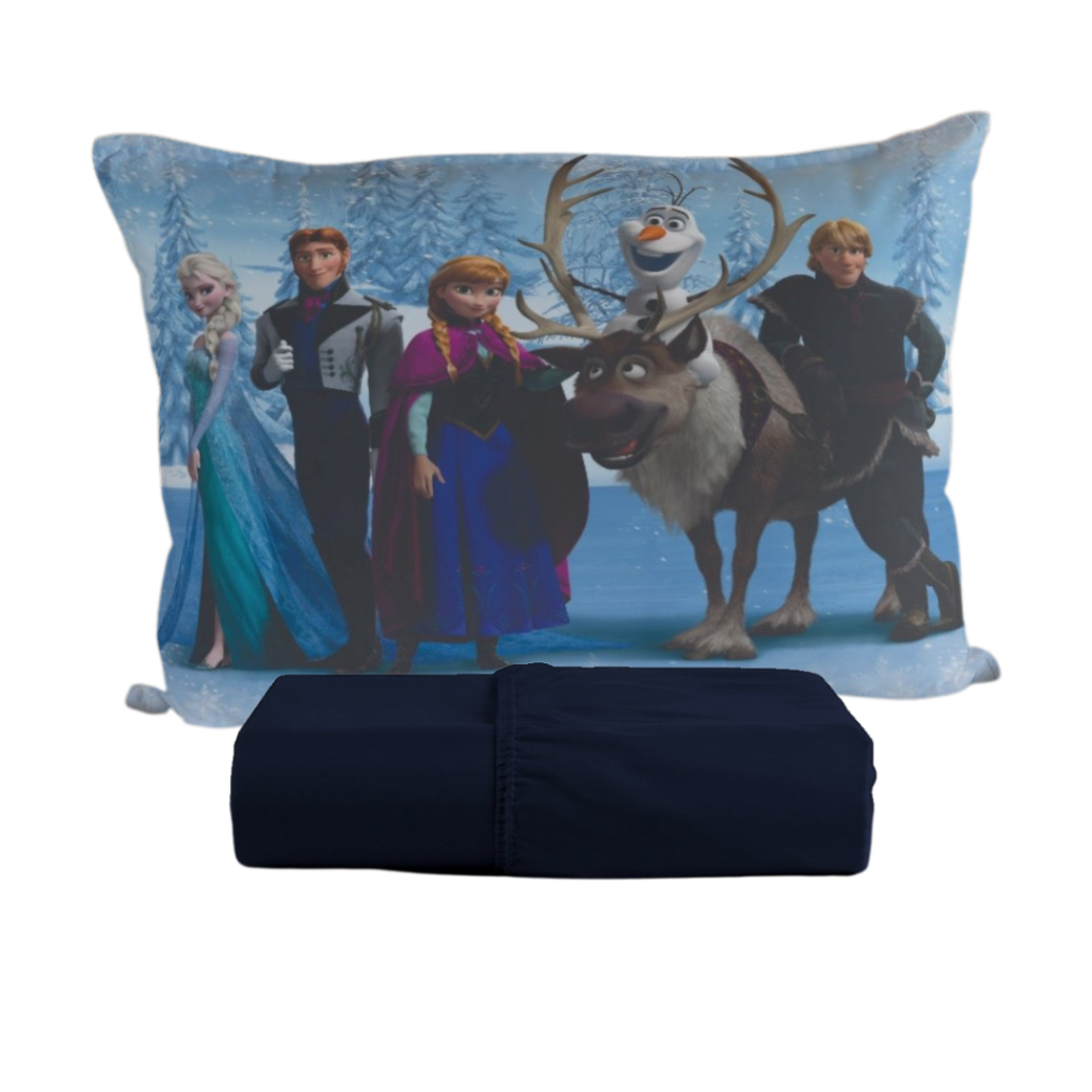 Jogo de Lençol Disney Frozen Infantil Solteiro com Elastico Fronha Sublimada c Ziper Micropercal
