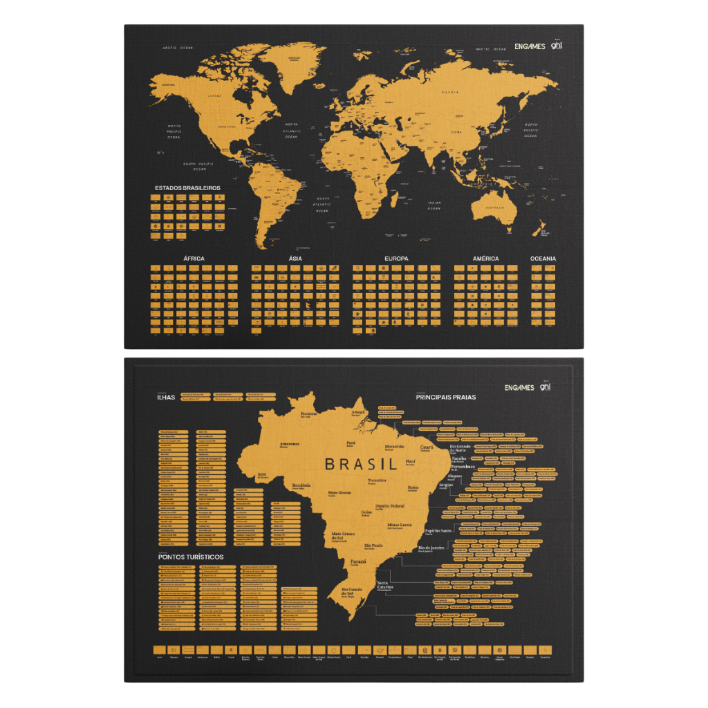 Kit Mapas Raspadinha Mundi Do Brasil Viagem Lugar Visitado Bandeiras Presente Passeios scratch map