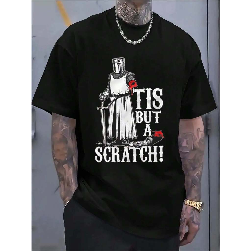 Camiseta T-shirt Algodão Black Tis But A Scratch Knight Design Casual Gola Redonda Confortável Moderna Estilosa Verão