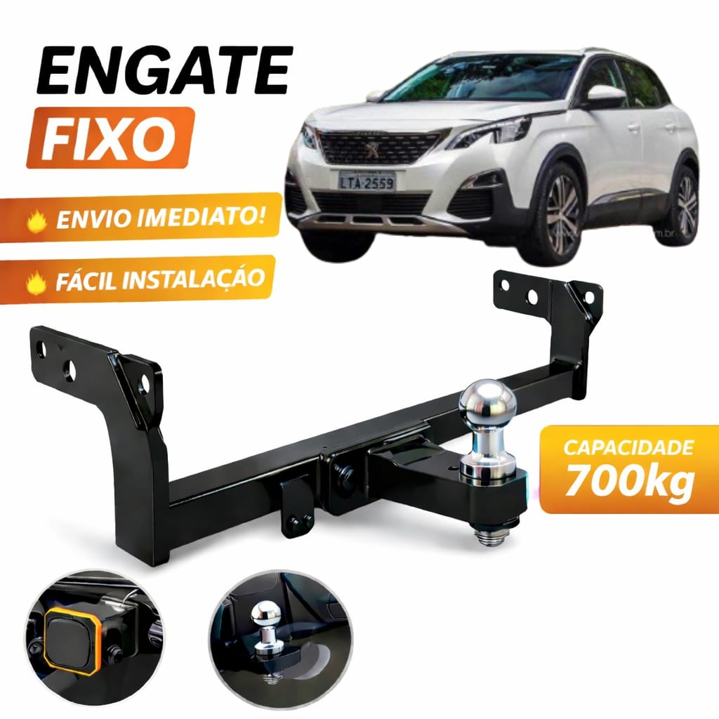 Engate Reboque FIXO Peugeot 3008 2009 Á 2017 700KG Não Fura Completo