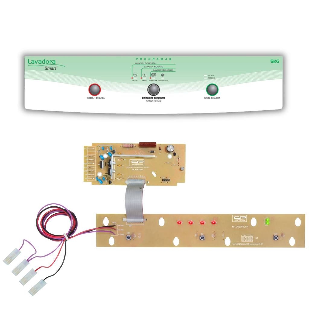 Kit Adesivo  Suporte e Placas Conjugadas Interface Potência Para Brastemp Smart 5 Kg 6 Kg BWB22A Chicote Curto