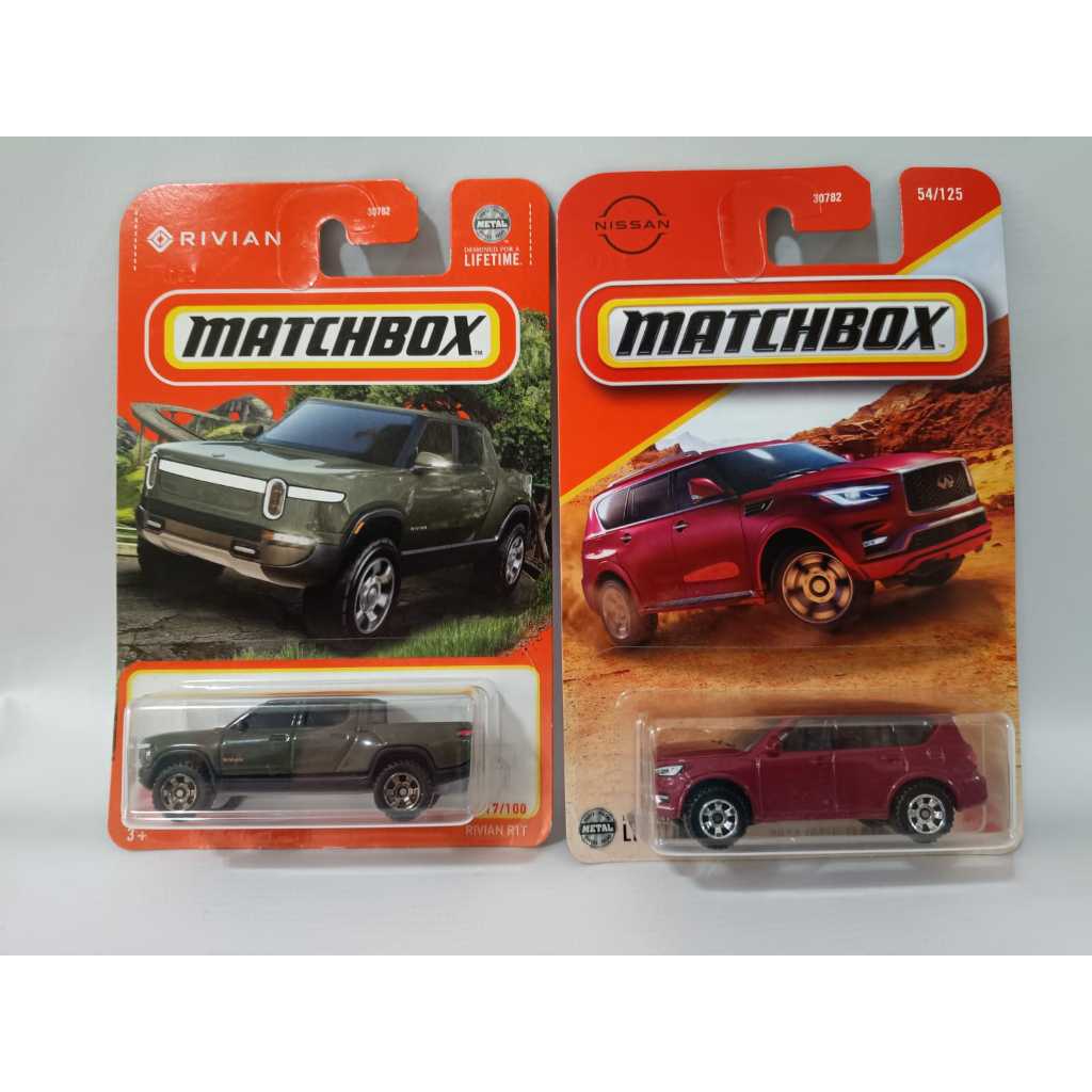 Matchbox Nissan 2022 Infiniti QX80 Vermelho + Rivian Rit Verde Militar - Kit