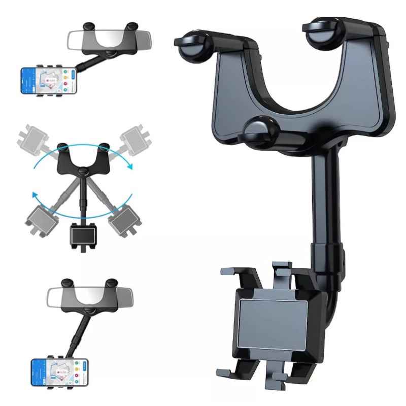 Suporte para Celular Smartphone com Apoio no Retrovisor Extensível Giro 360º