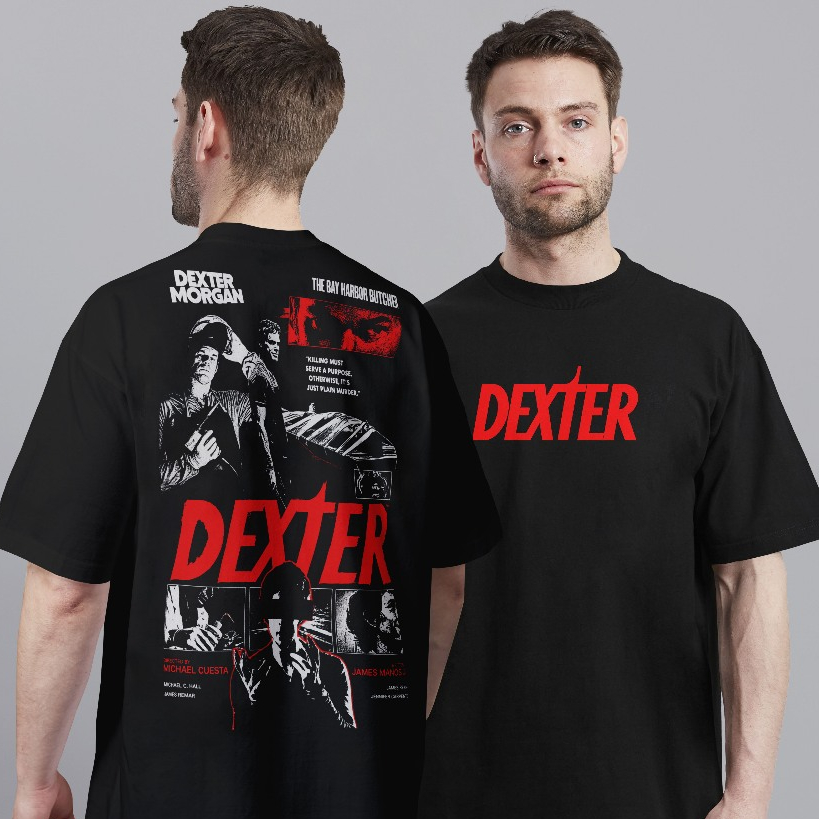 Camiseta Oversized Dexter Morgan Série TV Preta 100% Algodão Unissex Plus Size Estampada