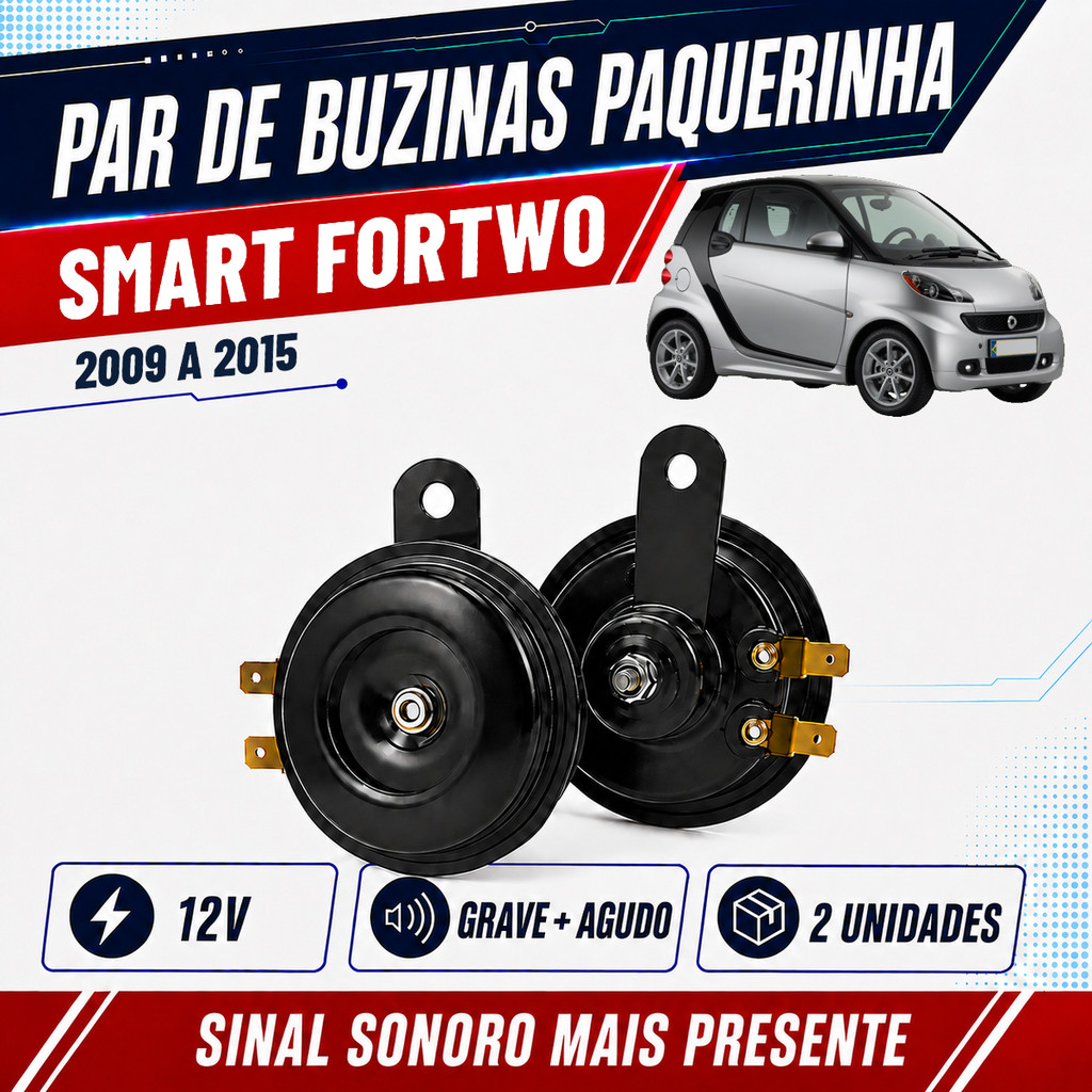 Par de Buzinas Paquerinha Bi-Bi 12V para Smart Fortwo 2009 a 2015