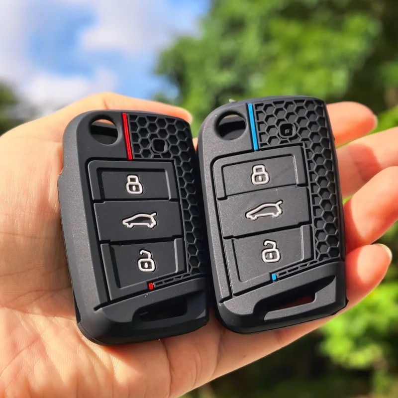 Capa de silicone para chave de carro com corrente e suporte, para VW Golf 7 GTI POLO T-Cross T-Roc Touran Tiguan Skoda O