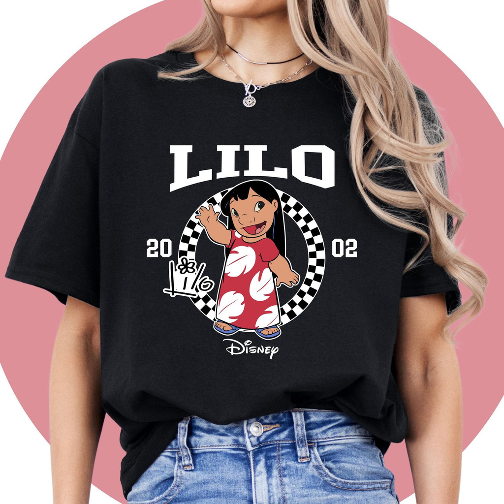 Atelier das Estampas Camiseta Feminina Lilo Disney Vermelho e Branco Estilosa Fofa Moderna Cartoon