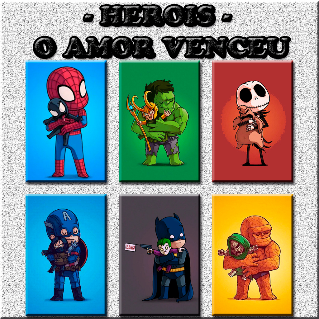Placas Decorativas Desenho Animado Cartoon - Heróis - O Amor Venceu - Quadros Decoração Sala Quarto 13x20cm