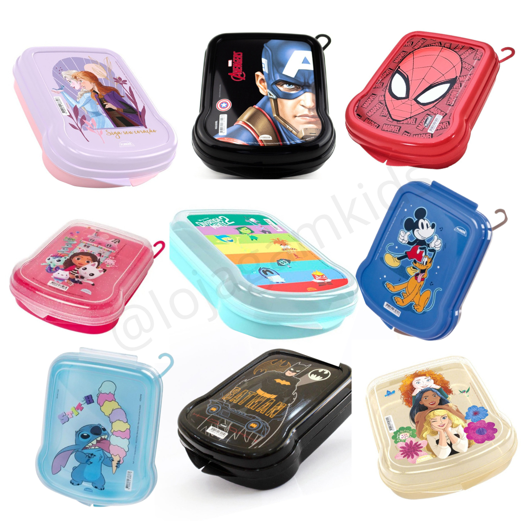 Sanduicheira Lancheira Pote Lanche Porta Pao Divertidamente Casa Gabby Minnie Mickey Stitch