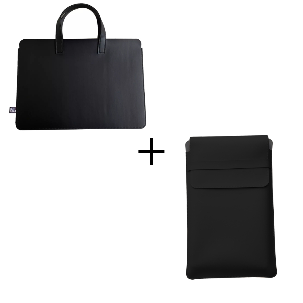 Sacola mais Pasta para Notebook em Couro Ecológico Preto