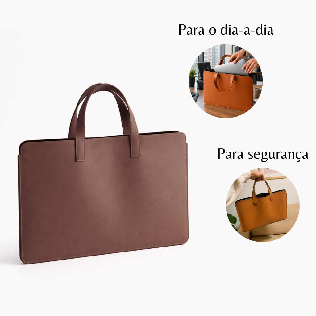 Sacola Para Notebook Couro Sintético com Alça Marrom Tamanho até 17 Polegadas
