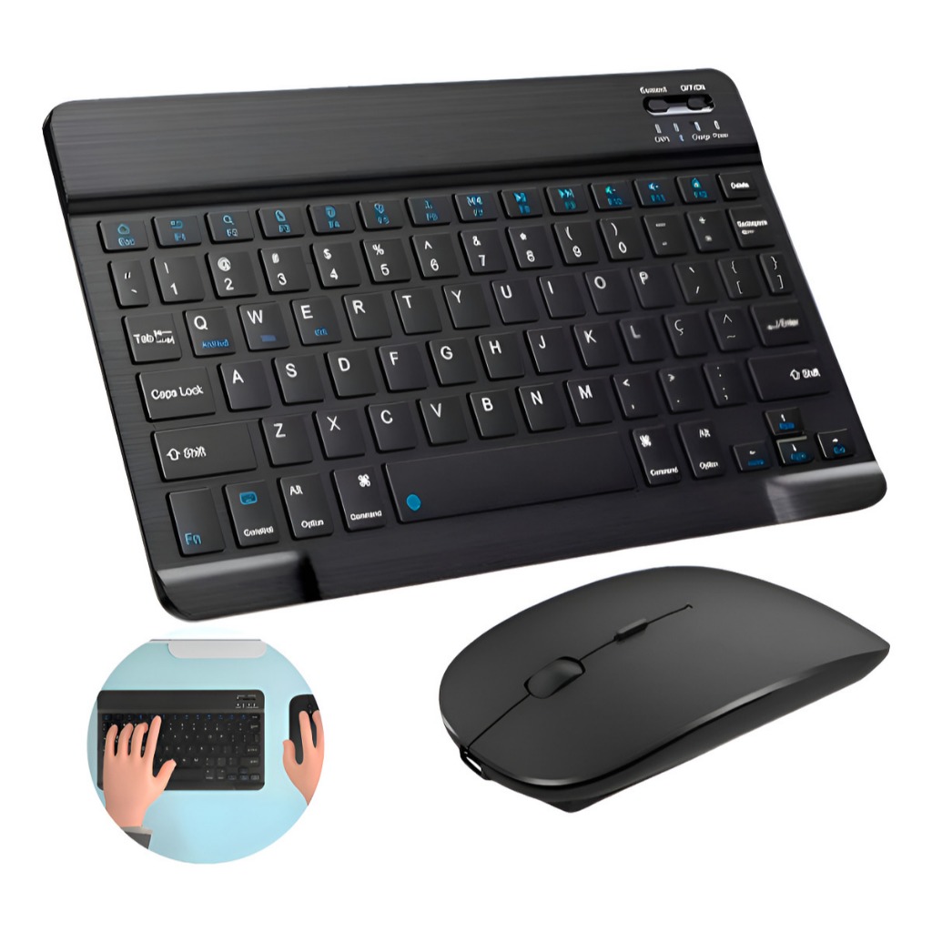 Teclado Mouse Sem Fio Bluetooth Tablet Notebook Mac Premium