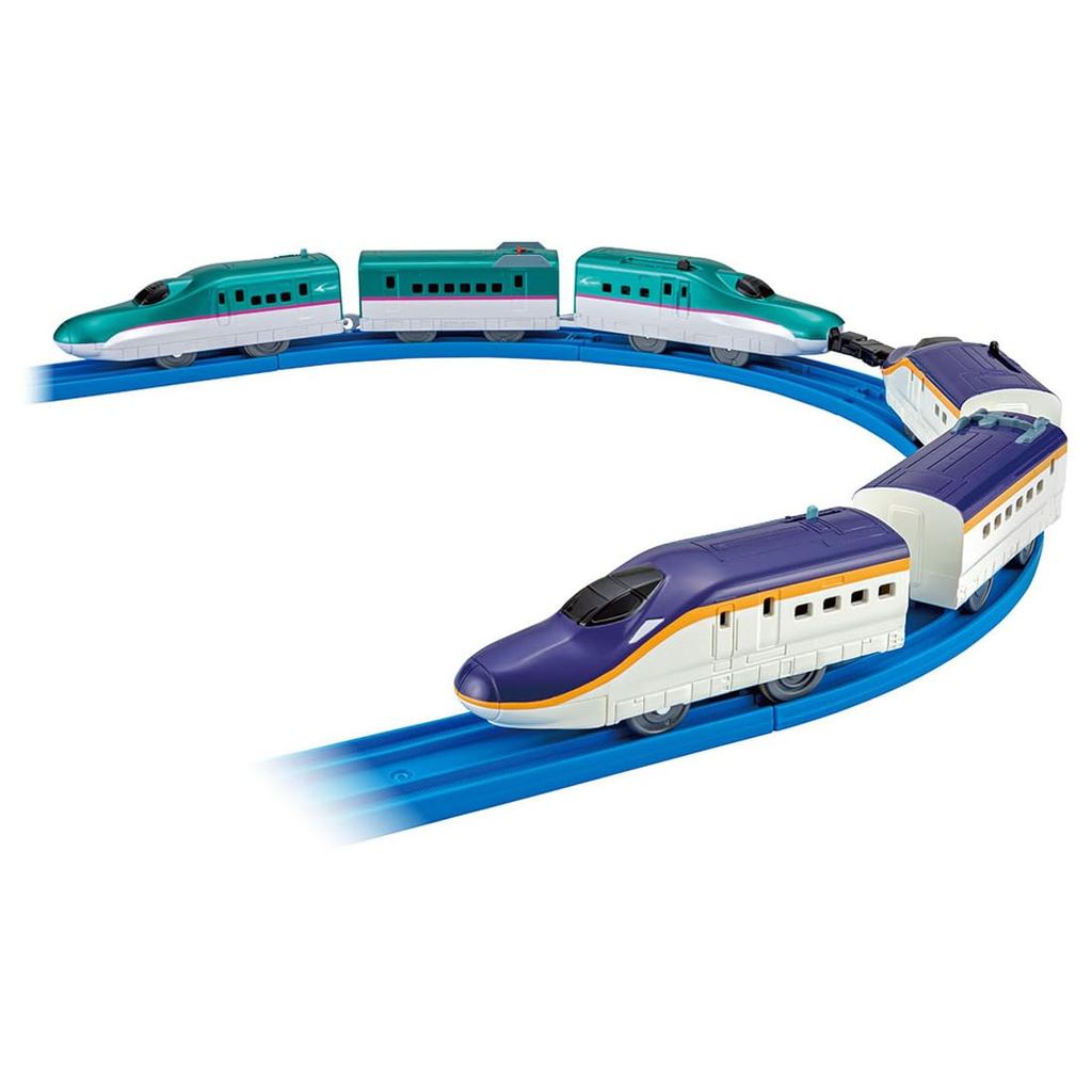 【direto do Japão】 Conjunto de trem Takara Tomy Plarail E8 Series Shinkansen e E5 Series Shinkansen Gacha-to Connect (pa