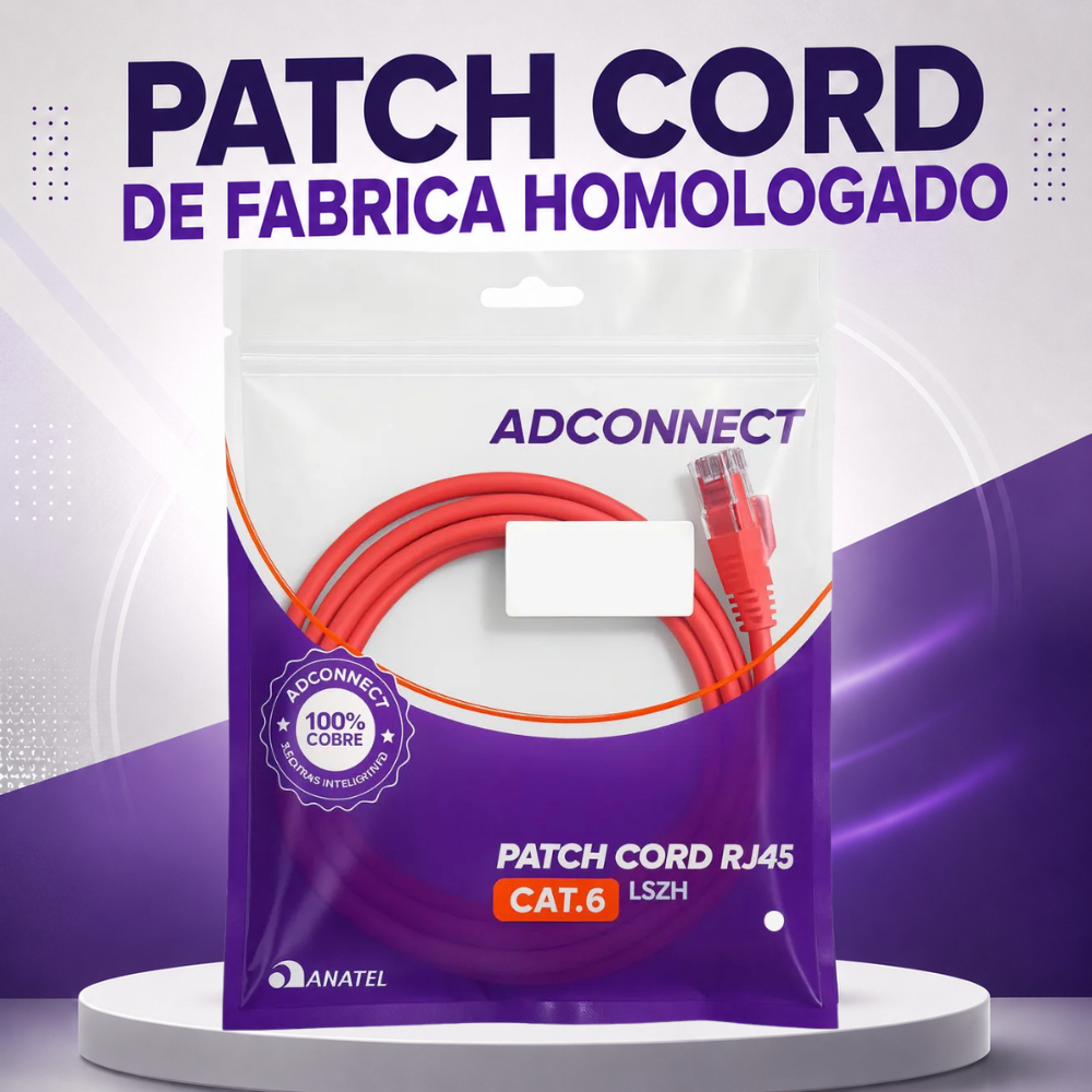 Patch Cord CAT6 Metro LSZH Vermelho AD Connect AD-10379 ANATEL