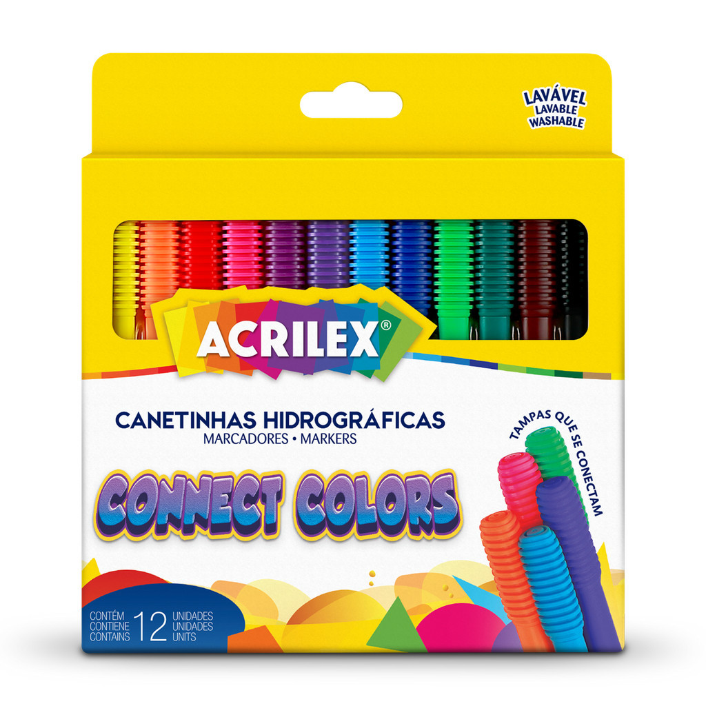 Canetinhas Hidrográficas Connect Colors 12 Cores Lavável - Acrilex