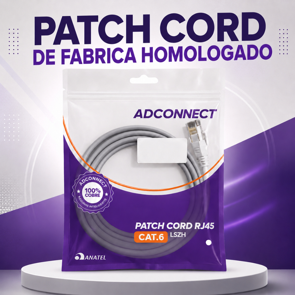 Patch Cord CAT6 LSZH Cinza AD Connect AD-10378 ANATEL