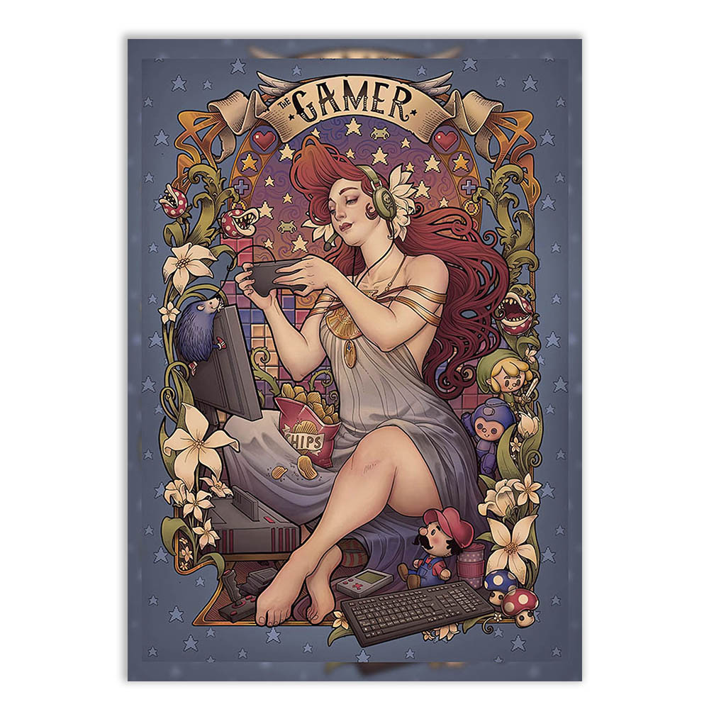 Placa Decorativa Gamer Ilustração Art Nouveau Clássica Pintura Decoração