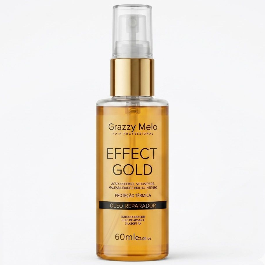 Óleo Capilar Reparador Effect Gold 60ml Zero Frizz Proteção Térmica Brilho Espelhado - Promoção !
