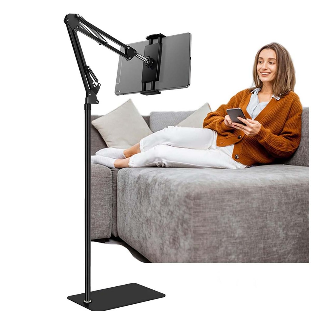 Suporte de chão para tablet com braço ajustável e suporte para telefone com as mãos livres para iPad iPhone de 4 a 12,9