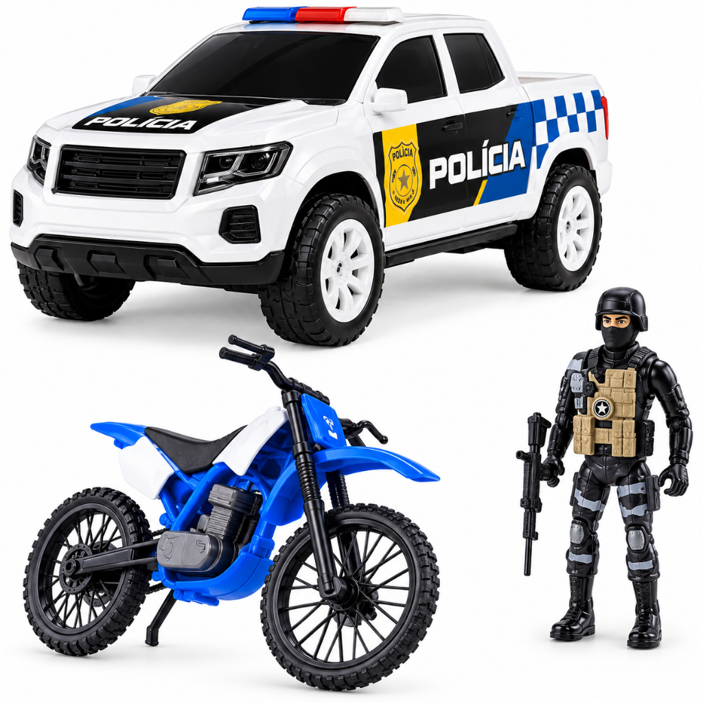 Kit Policial Força Tarefa Moto Pick-up Brinquedo Samba Toys