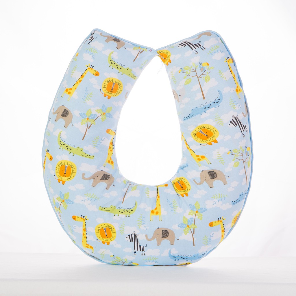 Almofada Amamentação para Bebê Estampada Safari Azul