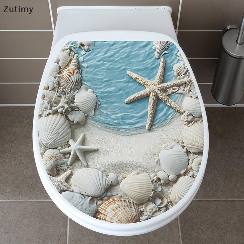[Zutimy] Blue Shell Starfish Home Toilet Cover Stier Creative Banheiro À Prova D'água Reutilizável PVC Para Decoração CO