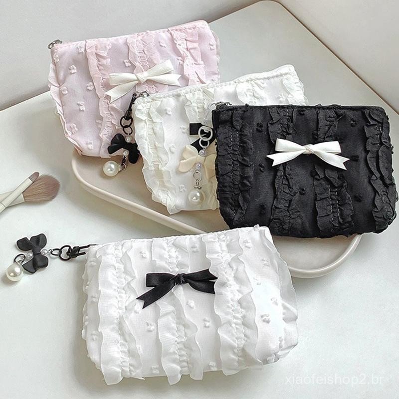 [largeloohg] Bolsa De Moedas Com Laço Estilo Balé , Doce , Macia , Leve , Carteira , Batom , Chaves De Fone De Ouvido ,