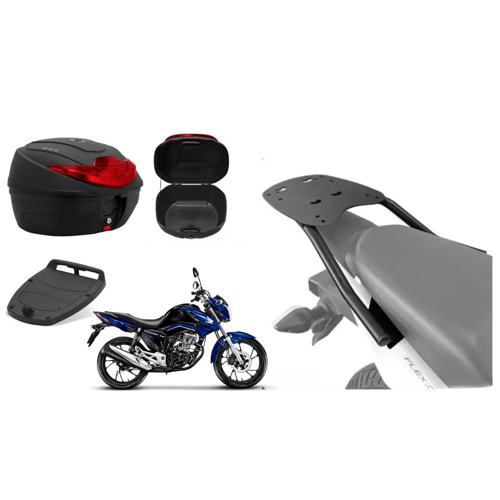 Kit Suporte de Bagageiro Superior Scam + Bauleto Baú 35l Smart Box Honda Cg 160 Titan Cg160 2020 2021 2022 2023 2024