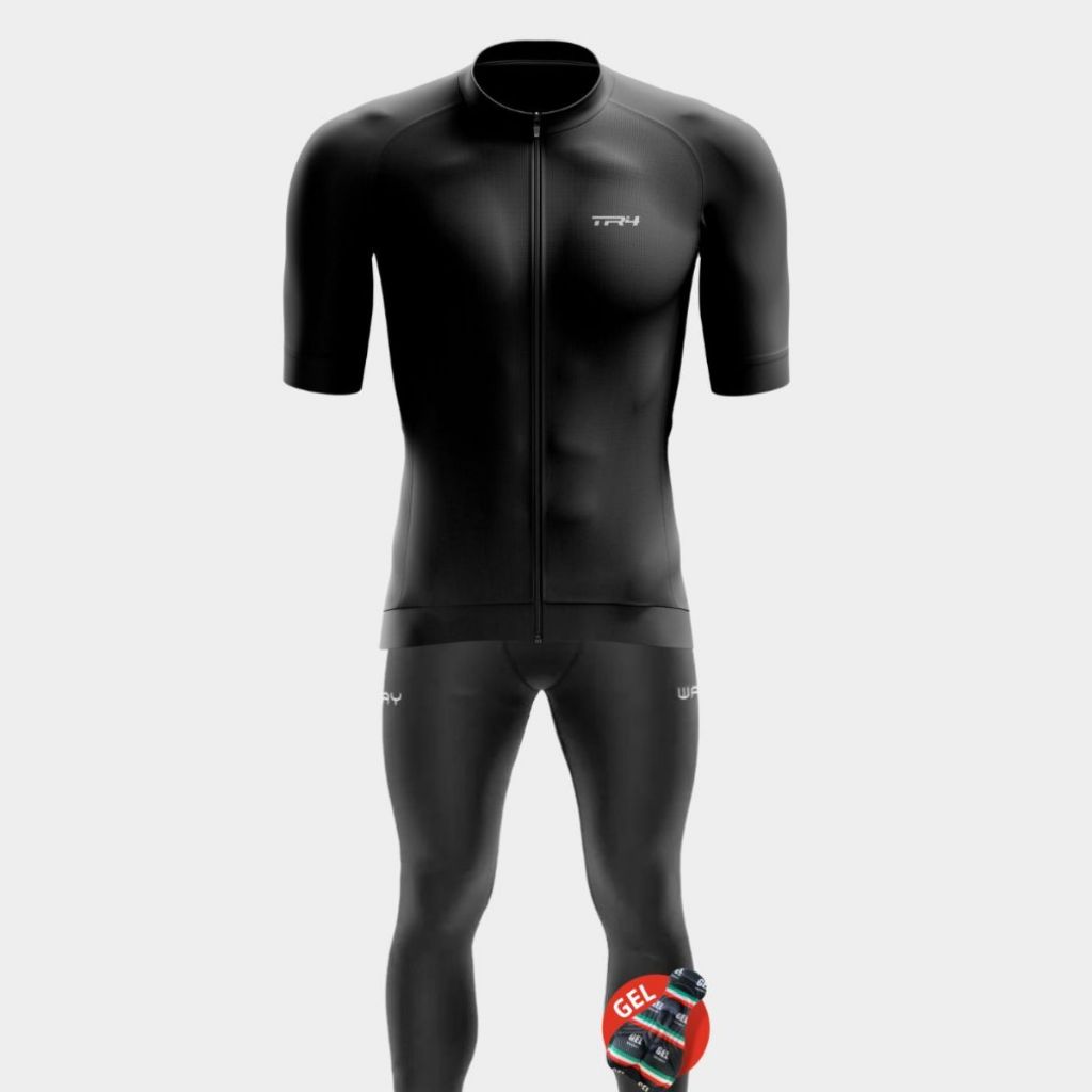 Conjunto Masculino Ciclismo Camisa Premium Zíper Total Calça Forro Em Gel Bike Speed Mtb