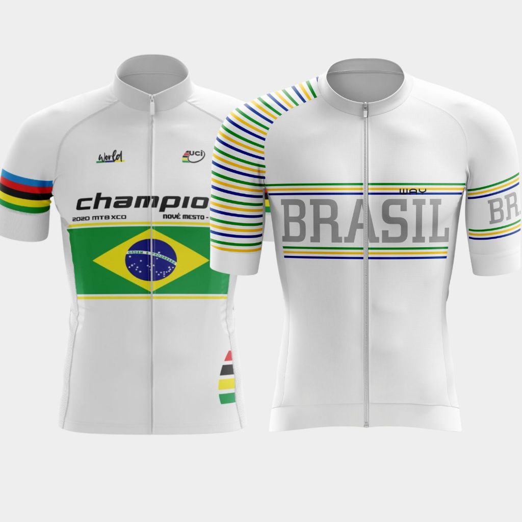 Kit 2 Camisas Blusas Ciclismo Masculino Brasil Ziper Total Premium Proteção UV Bike Pedal MTB Speed