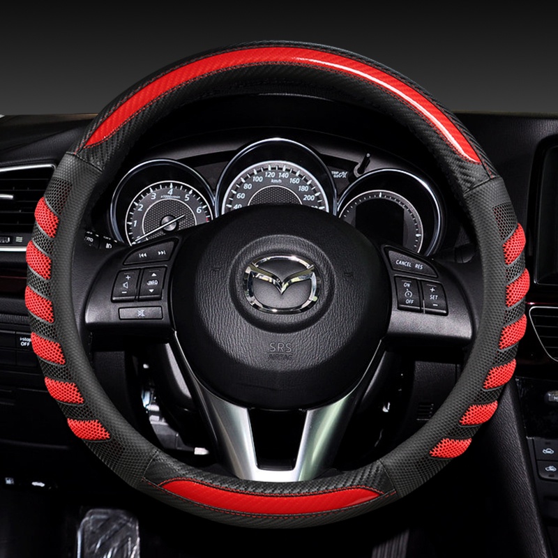 Fibra De Carbono + Couro Capa Volante Do Carro Alta Qualidade Para Mazda 3 bk bl bj bn 323 Axela 3 Esporte Acessórios Au