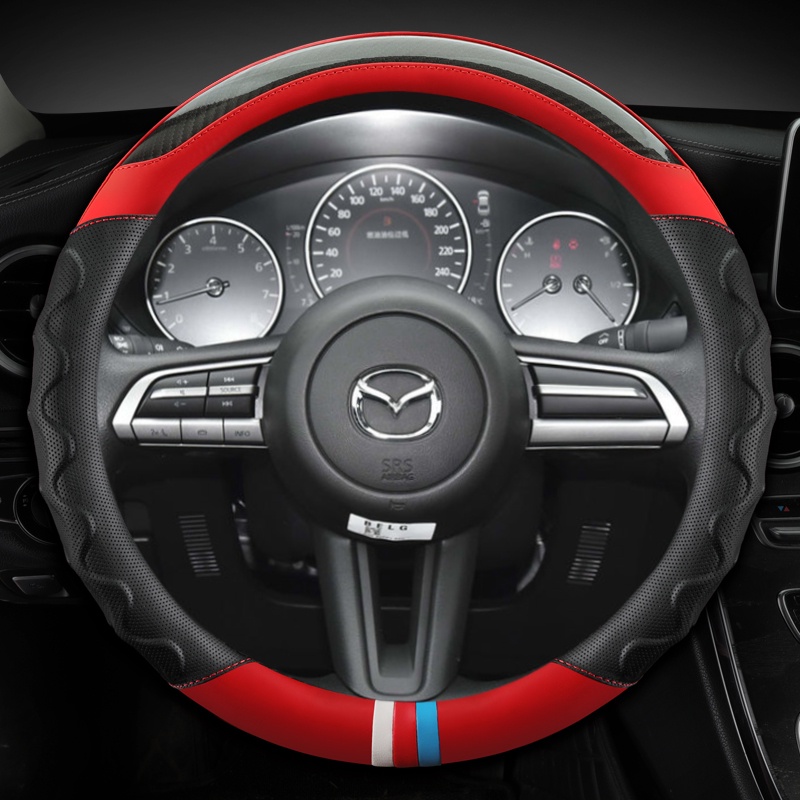 Capa De Couro Para Volante De Carro , Fibra De Carbono , Mazda 3 Axela 2019 2020 2021 CX-30 MX , Acessórios Automotivos