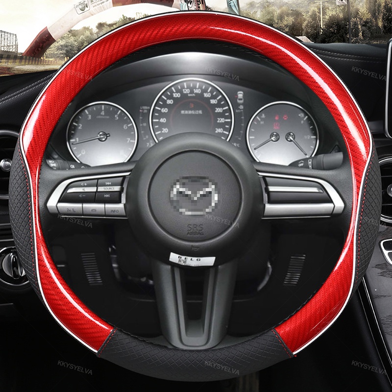 Couro De Fibra De Carbono 38cm Capa De Volante Do Carro Para CX-3-4-5-7-9 Mazda 3 Axela 6 ATENZA Acessórios Automóveis