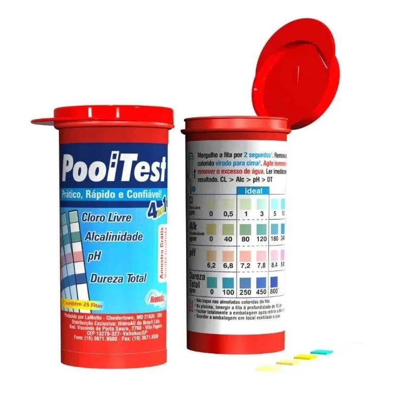 Fita Teste Piscina Pooltest 4 em 1 com 25 Unidades – Hidroall