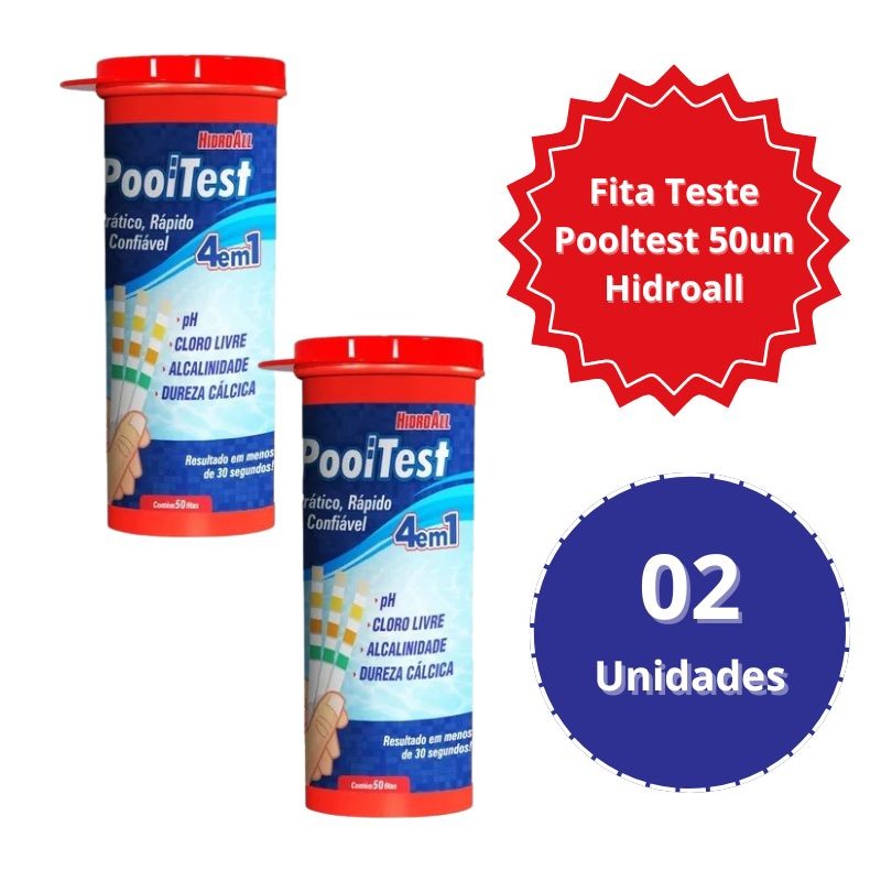 02x Fita Teste Piscina Pooltest 4 em 1 com 50 Unidades – Hidroall