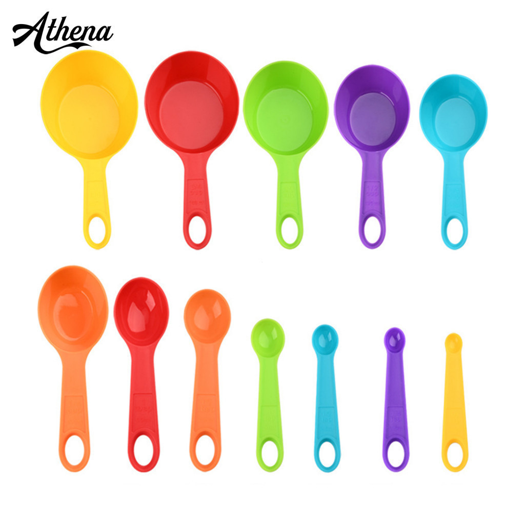 Space-saving Kitchen Tools Colorful Measuring Spoons Rainbow Spoon and Cup Set Bpa-free Plastic Engraved Scales Stackabl