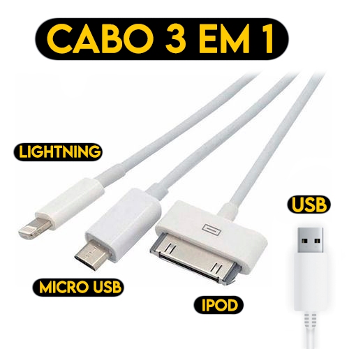 Cabo 3 Em 1 Rápido Android V8 iPhone 4 IOS Ipad Ipod Multifuncional