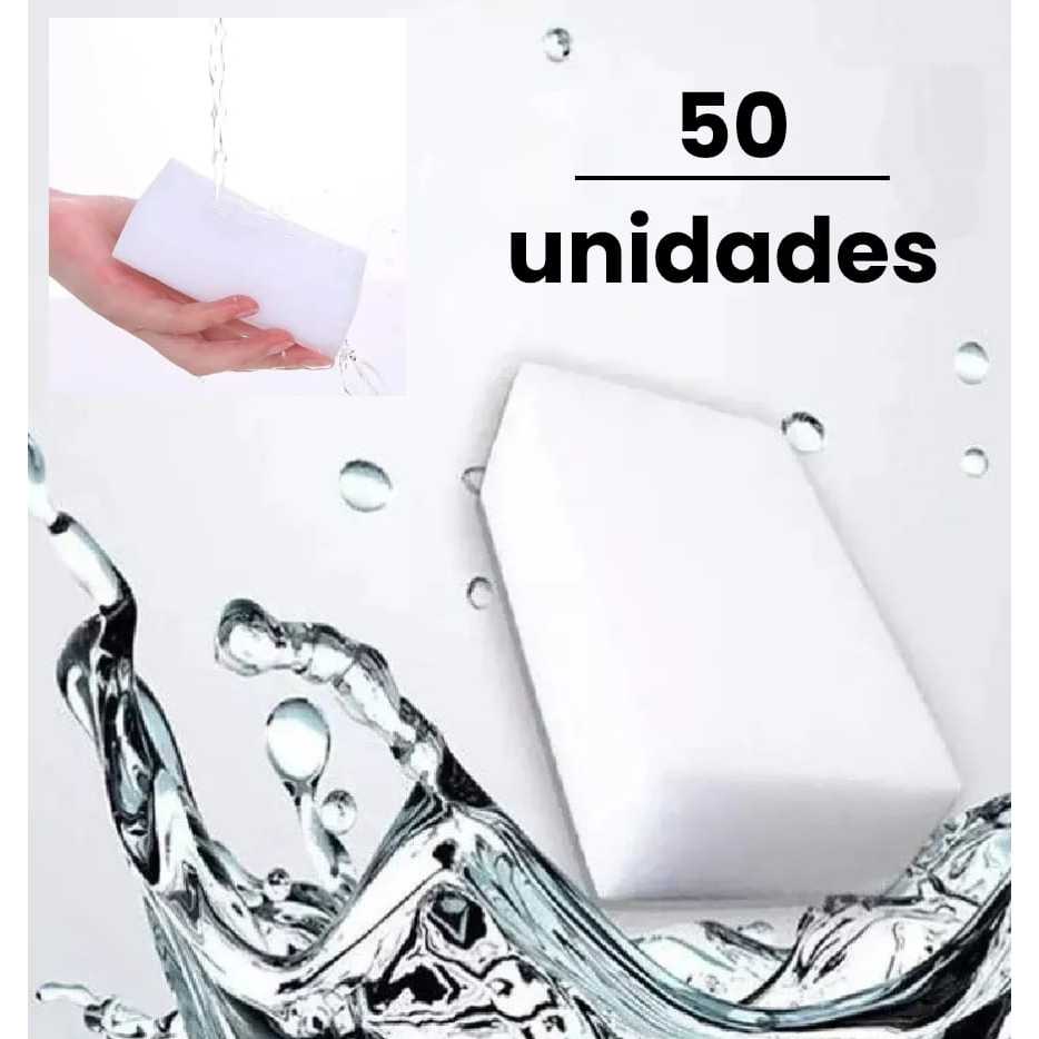 Kit 50 Esponja Mágica Bucha Melamina Branca Original Desengordura Limpeza Pesada Clean Multiuso