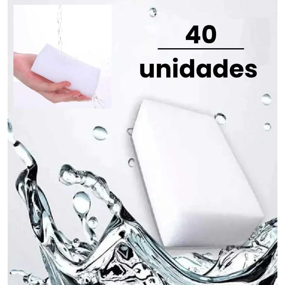 Kit 40 Esponja Mágica Bucha Melamina Branca Original Desengordura Limpeza Pesada Clean Multiuso