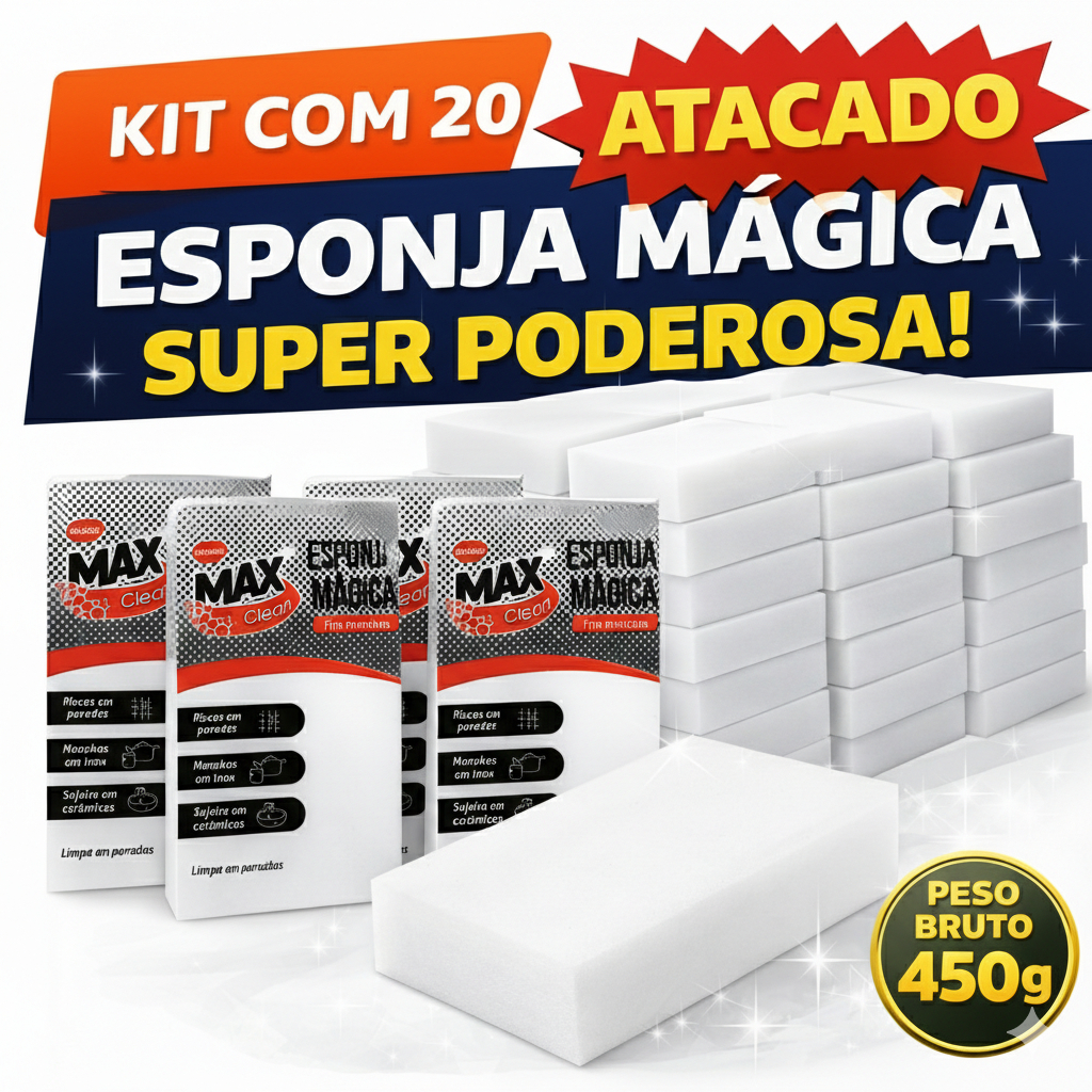 Kit 20x Esponja Mágica de Melamina Tira Manchas Riscos Mágica Branca Multiuso