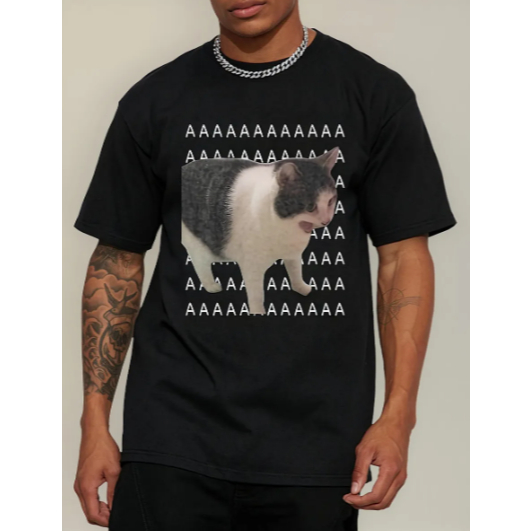 Camiseta Masculina Estampa Gato Aaa Meme Tecido Premium 100% Algodão