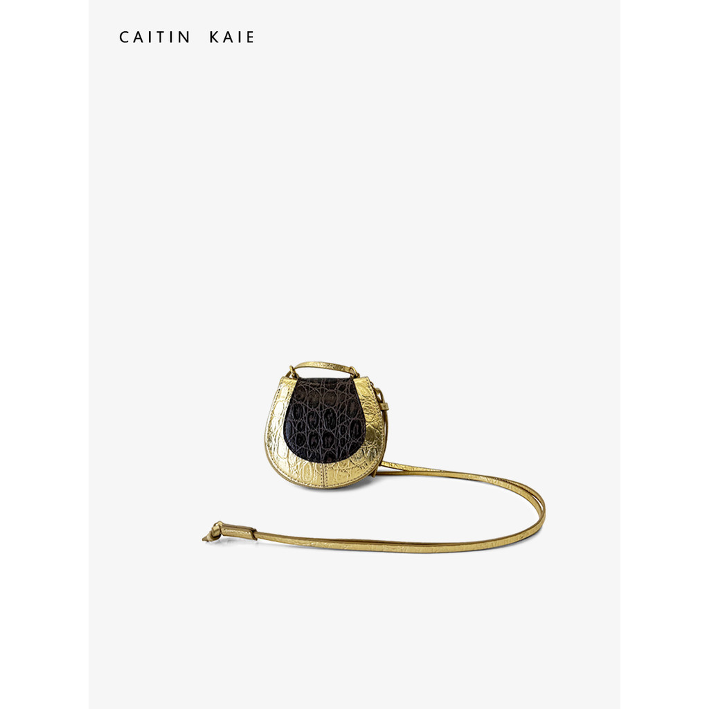 CAITIN KAIE Shell Bag Mulheres Primavera Verão 2026 Novo Estilo Couro Genuíno Padrão de Crocodilo Mini Contraste Cor Bol