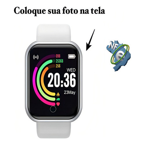 Smartwatch Smart Inteligente D20 Y68 Digital Esportivo bluetooth/usb/monitor Tela 1.3 Com Pulseira de Silicone  Branco