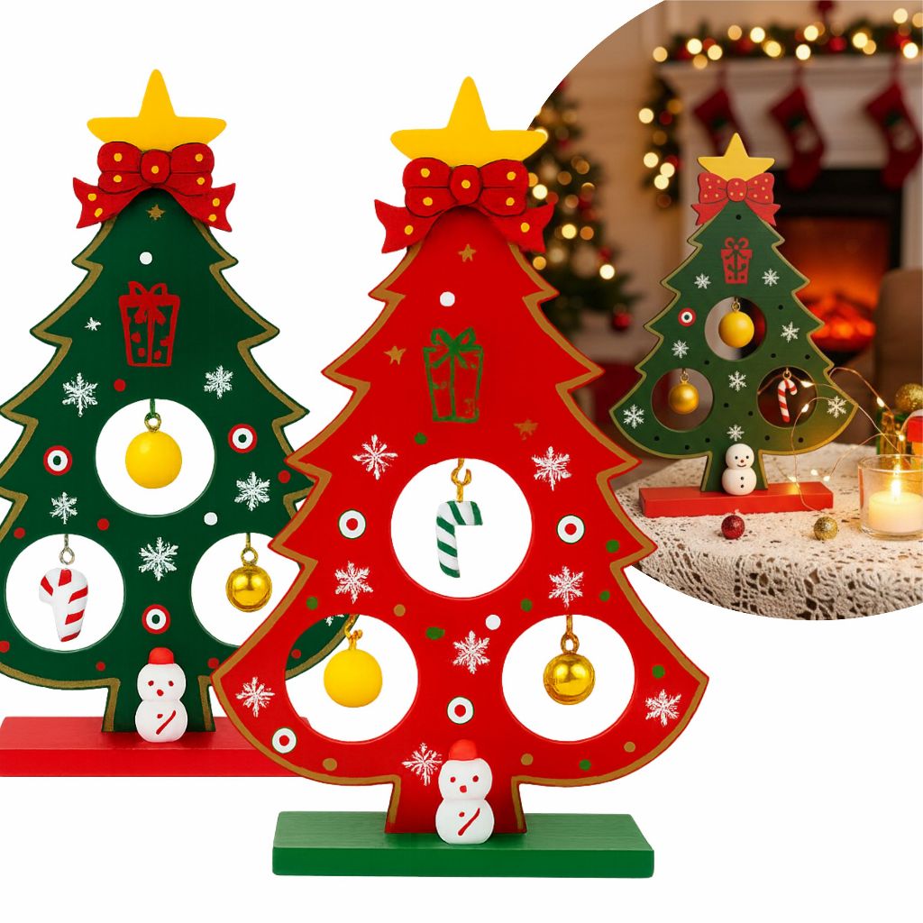 Mini Arvore De Natal De Madeira 3D C/ Pingente Enfeite Natal