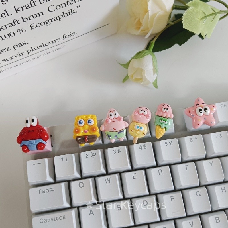 Personalizado Anime Bob Esponja Calça Quadrada Keycaps Artesanal Presente Da Menina Tampas Para Teclado Mecânico Eixo Cr
