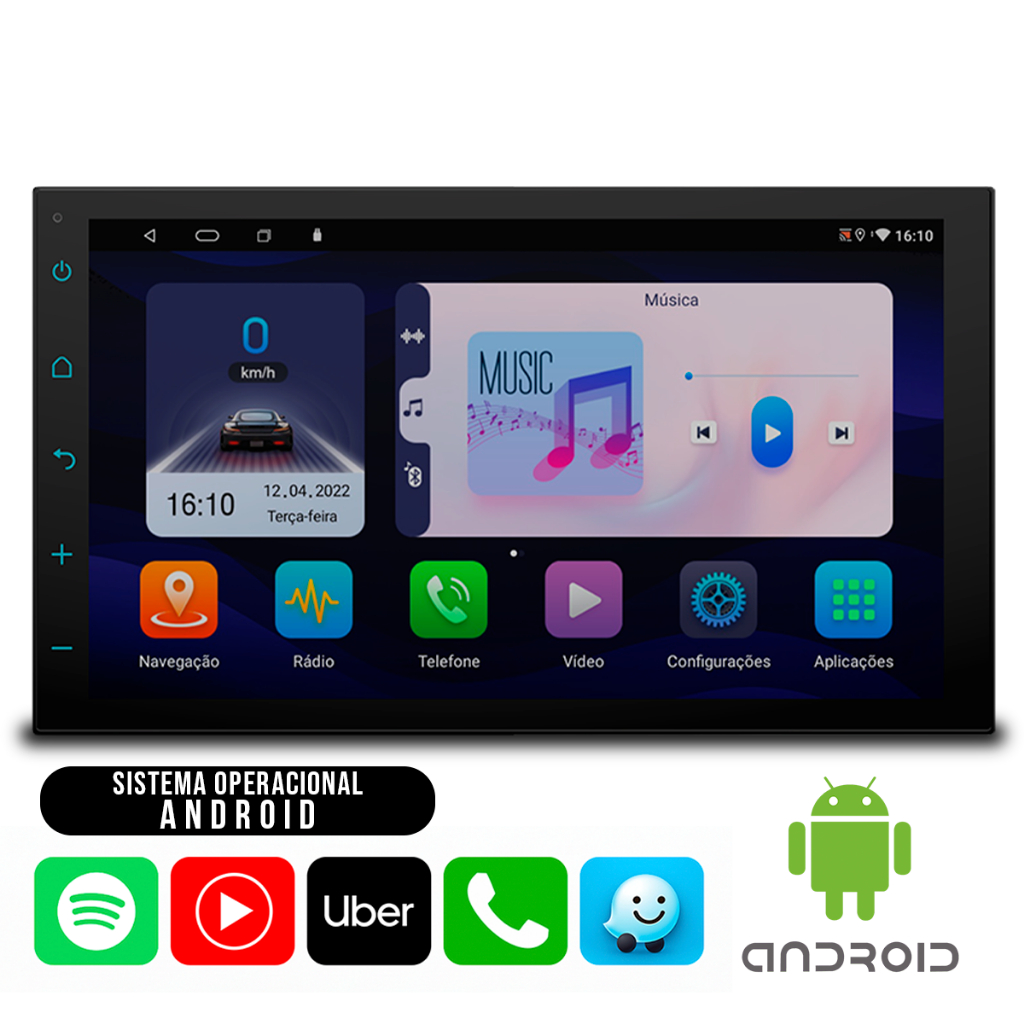Multimídia Android 7 Polegadas Faaftech 16GB 2GB RAM Touch Screen Aplicativos Entrada para TV Digital Entrada câmera Ré