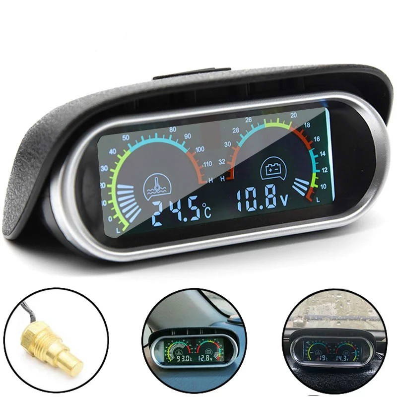 Voltímetro 2 Em 1 Horizontal 12v/24v LCD Digital Car Truck Medidor De Tensão Universal De Combustível Nível
