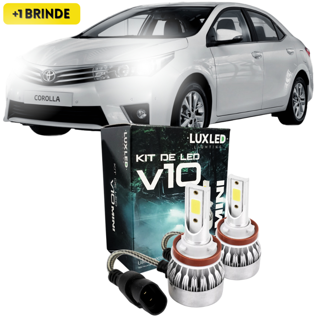 Kit Ultra Led Toyota Corolla GLI XEI Dynamic 2016  Farol Alto 6500k 20000 Lumens V10